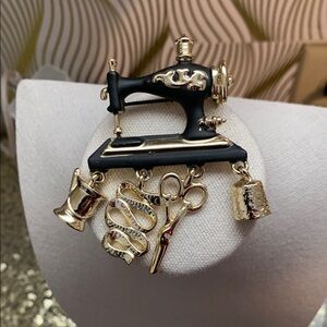 Vintage ACJ Gold and Black Sewing Machine Brooch